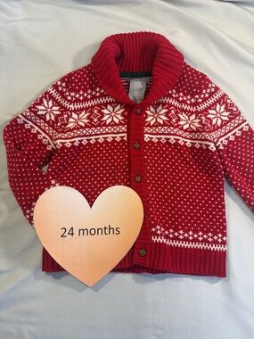 Tahari - Kids 24 month Red and White Knit Sweater Cardigan